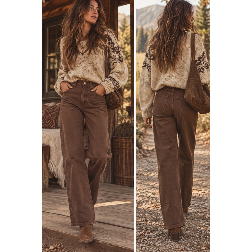 Old Navy OG Loose High Rise Brown Wide Leg Jeans Womens Size 4 Secret Smooth
